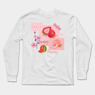 The peachy pink design with  various berries, fruits, and other cute stickers Long Sleeve T-Shirt